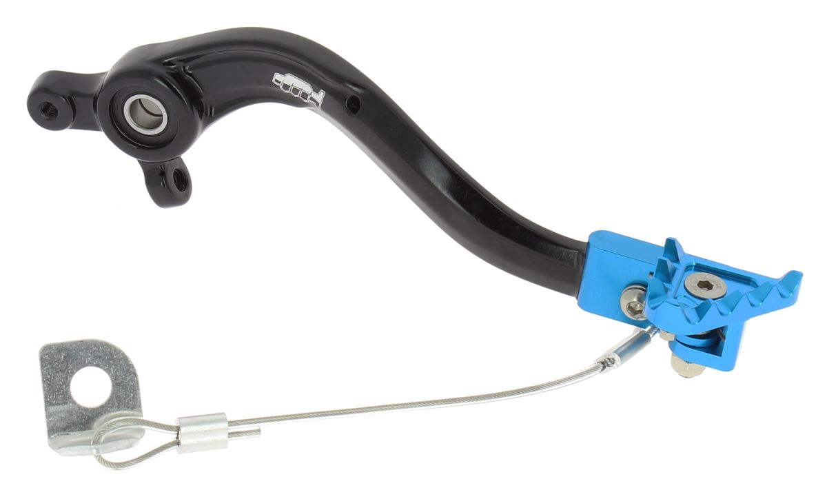 PDS916C Pedale freno forgiato nero con puntale snodato CNC azzurro HUSQVARNA
